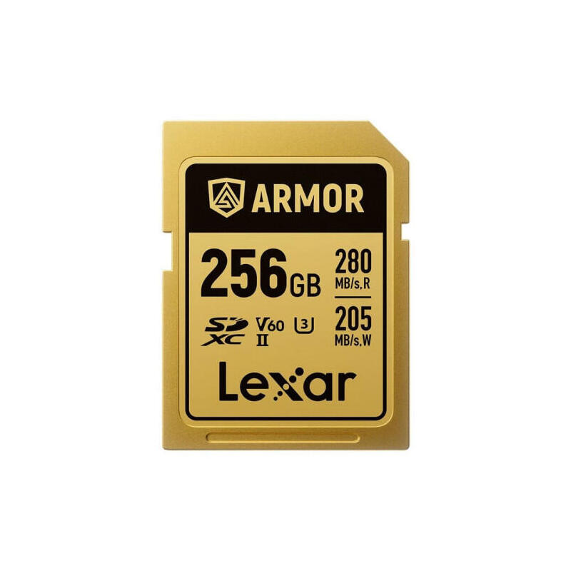 Lexar 256gb Professional Armor Gold Sdxc Uhs-Ii Cards, Up To 280mb/S Read 210mb/S Write C10 V60 U3,Stainless Steel Casing, Ip68