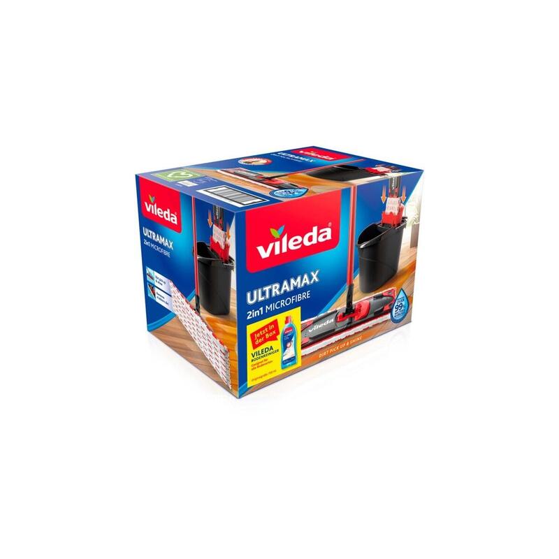 Limpiador Vileda Ultramax 2 En 1, Incluye Limpiador De Suelos, Limpiador De Suelos Negro/Rojo, Incluye Limpiador De Suelos Vileda De 750 Ml 167181
