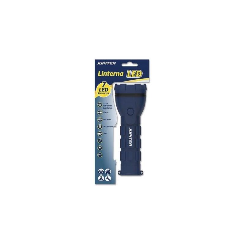 Linterna Jupiter De Luz Blanca 7 Led 100lm Cuerpo De Goma Resistencia Ip44 - Funciona Con 2 Pilas D R20 (No