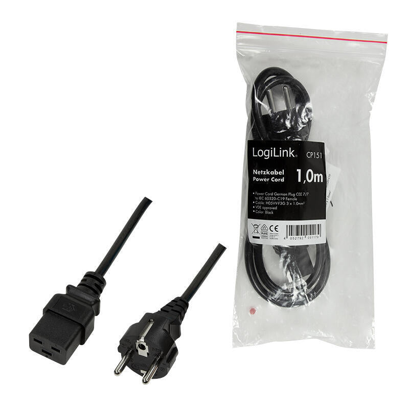 Logilink Cable De Alimentacion Cee 7/7-Iec C19, Black, 1,00m
