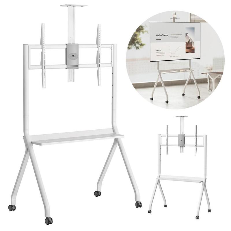 Maclean Soporte De Tv / Carro, Estante De Cámara, Sobre Ruedas, 55-100", Carga Máx. 120kg/10kg Estante, Máx. Vesa 900x600, Blanco, Mc-114 W