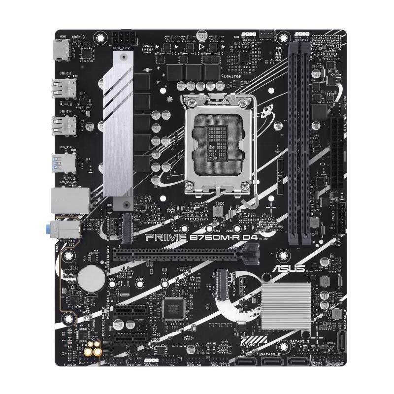 Mainboard Asus Intel B760 Express Lga1700 Micro-Atx Memory Ddr4 Memory Slots 2 2xpci-Express 4.0 1x 1xpci-Express 4.0 16x 2xm.2 1x15pin D-Sub 1xhdmi 4xusb 2.0 4xusb 3.2 1xoptical S/Pdif 3xaudio Port Primeb760m-Rd4