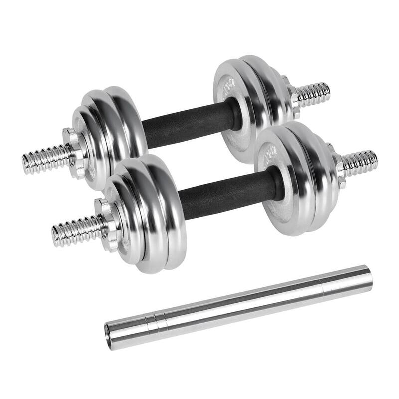 Mancuernas Ajustables Rebel Active Cromadas En Estuche De 15 Kg Con Barra