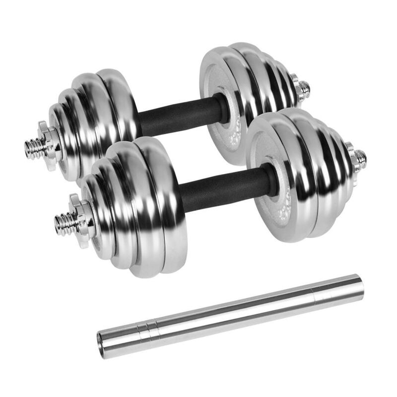Mancuernas Ajustables Rebel Active Cromadas En Estuche De 30 Kg Con Barra