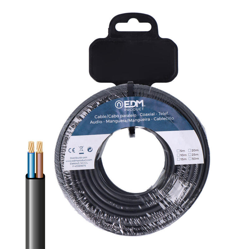 Manguera Plana 2x0,75mm² Negra 20m.