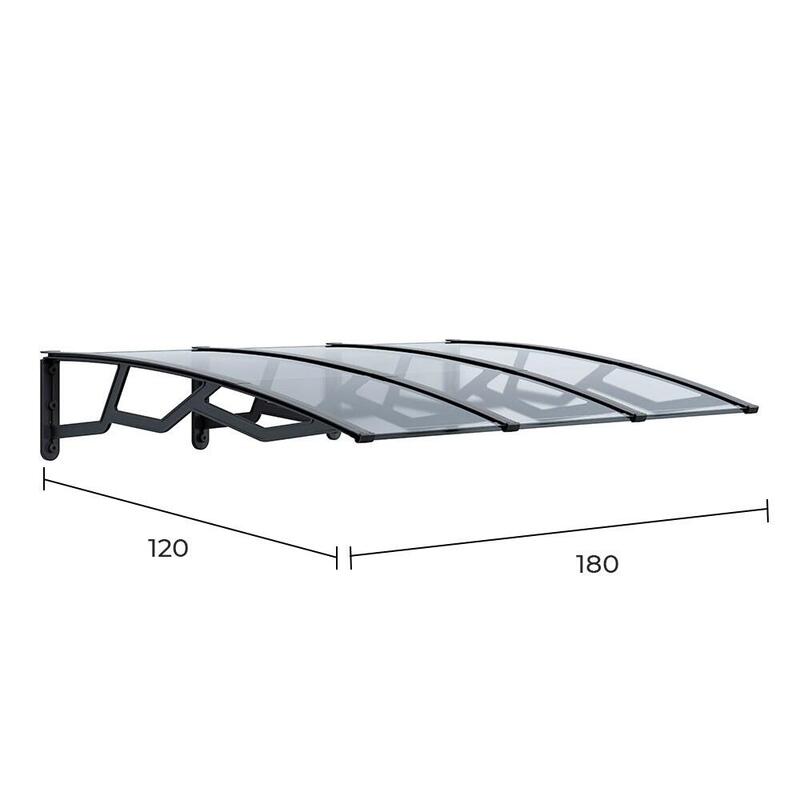 Marquesina Alveolar De Policarbonato Transparente De 6 Mm Con Soportes Gris Oscuro, 120 X 180 Cm