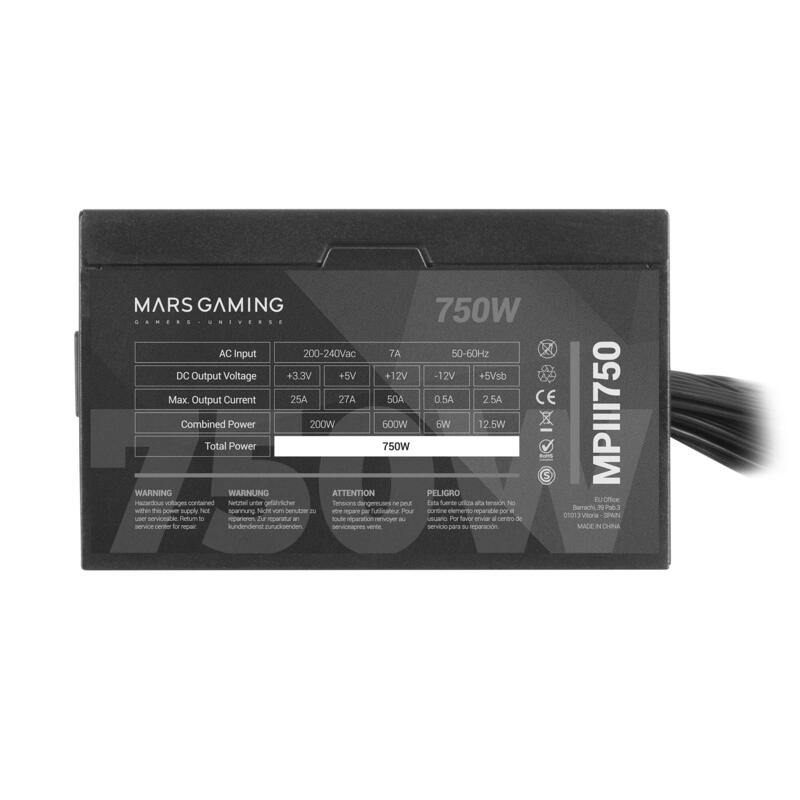 Mars Gaming Mpiii750 Fuente Alimentación Pc 750w Atx 85% Eficiencia 5 Años Garantía