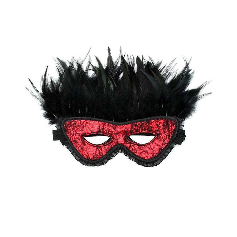 Máscara De Lujo Con Plumas Rojo