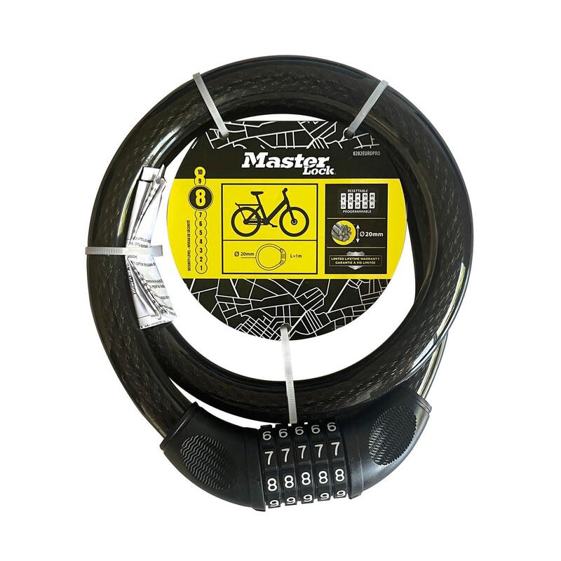 Master Lock 8282eurdpro Candado Para Bicicletas Con Cable Y Combinación, Cable De 1 M, Negro