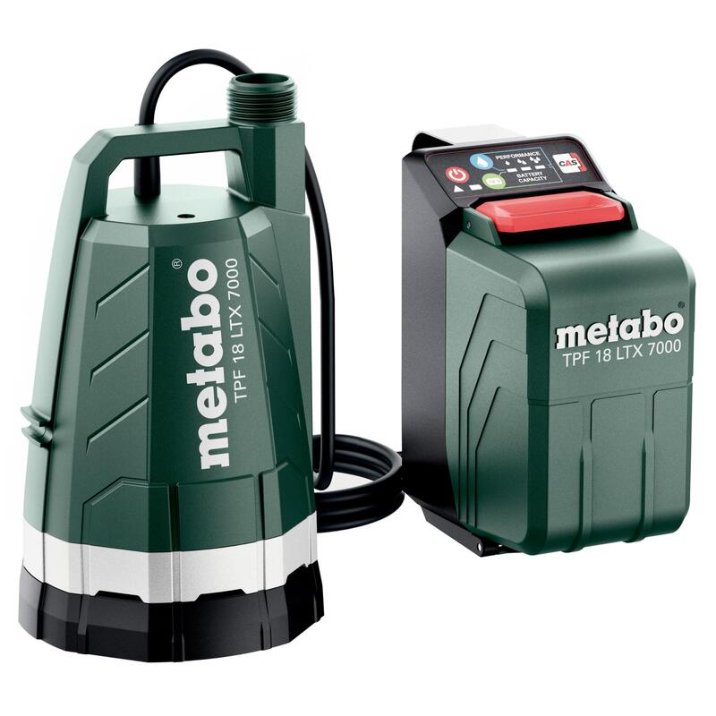 Metabo Bomba Sumergible Con Batería Tpf 18 Ltx 7000 18 V, Cas, Máx. Caudal 7000 L/H, Altura De Extracción 9 M, Profundidad De Inmersión 6 M, Presión Máxima 0,9 Bar, Compacta Y Potente Para Drenaje Y