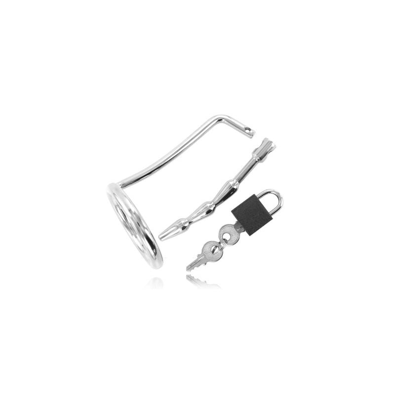 Metal Hard - Anillo Testiculos Con Plug Uretra Castidad