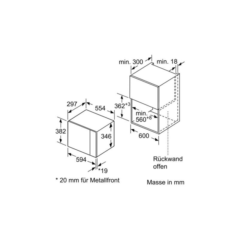 Microondas Integrable Bosch Bfl520ms0 Capacidad 20l Color Cristal Negro/Inox Sin Marco