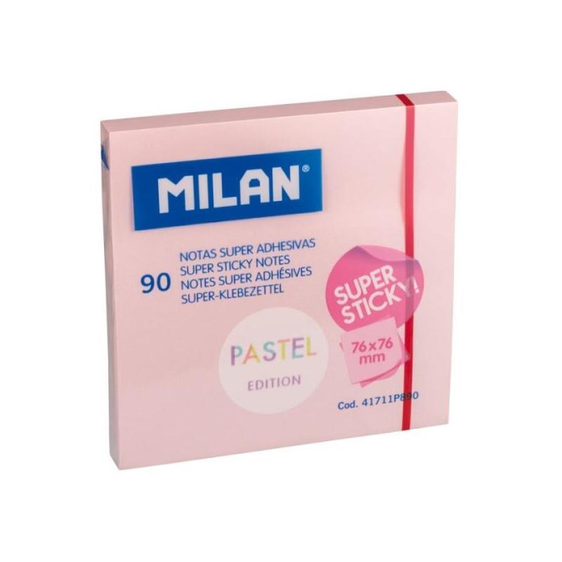 Milan Bloc De 90 Notas Super Adhesivas - Removibles - Mayor Permanencia - 76mm X 76mm - Rosa Pastel