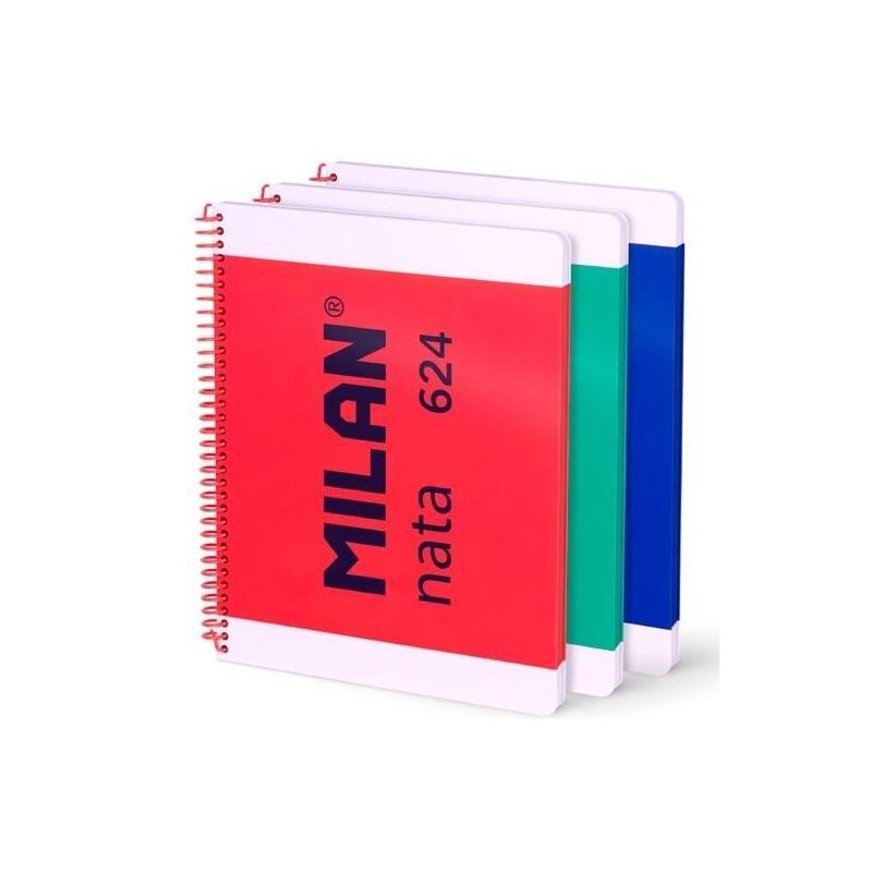 Milan Cuaderno Espiral A4 80h 95gr Liso Tapa Dura Colección Nata® 624 Since 1918 Surtido Pack 3 Ud