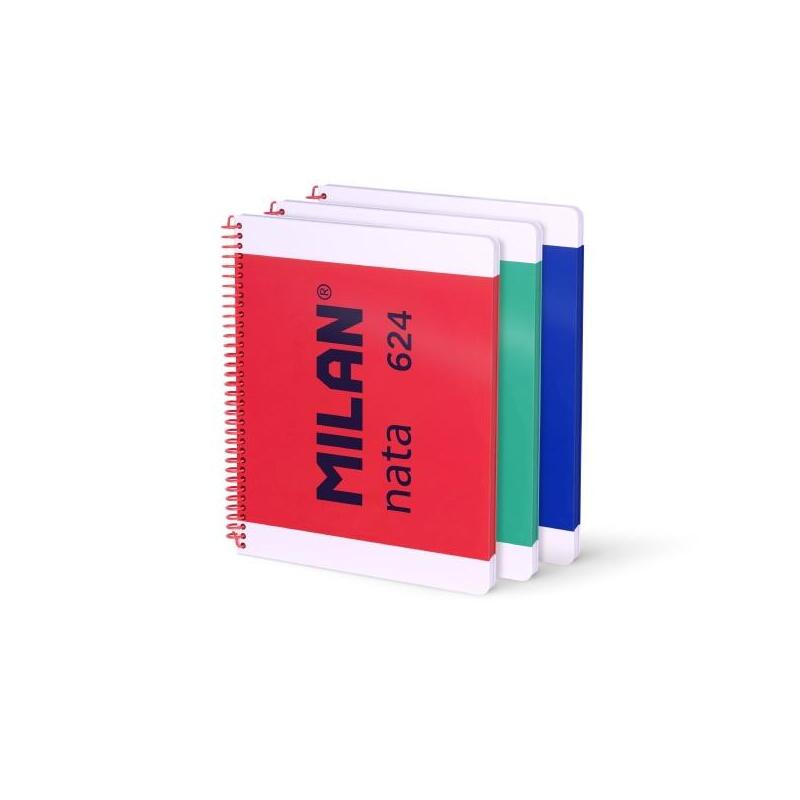 Milan Nata 624 Pack De 3 Cuadernos Espiral Formato A4 Cuadricula 5mm - 80 Hojas De 95 Gr/M2 - Microperforado, 4