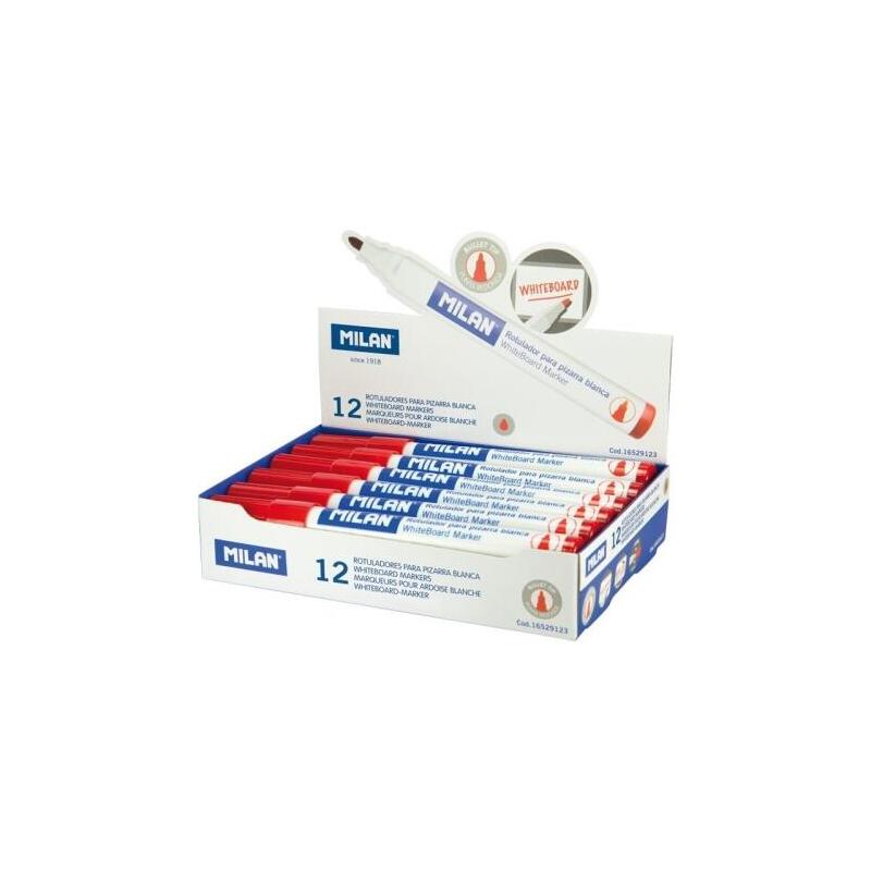 Milan Rotulador Pizarra Blanca Rojo Punta Redonda 3.7mm 12 Unidades
