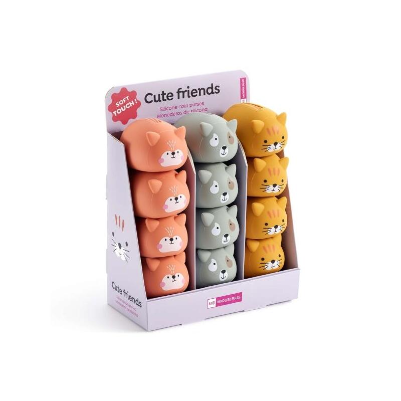 Miquel Rius Back2fun Animales Cute Expositor Con 12 Monederos De Silicona - 4 De Cada Modelo De Animal - Cierre Con