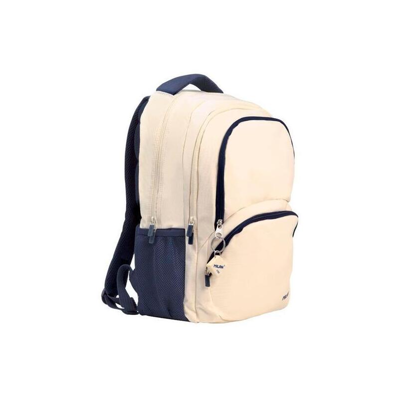 Mochila Escolar 4 Cremalleras Serie 1918 25 L Beige Y Azul Marino