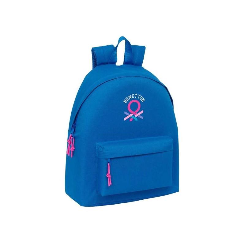 Mochila Safta Benetton Basics Azulina - Bolsillo Frontal - Hombreras Acolchadas - Doble Tirador En Cremallera - Asa De