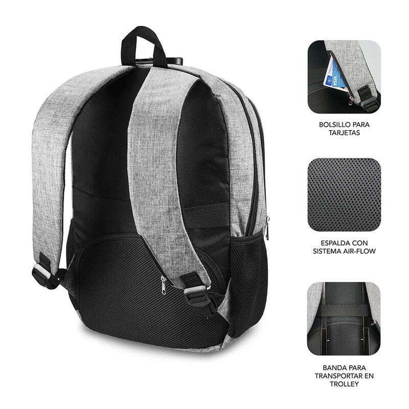 Mochila Subblim Urban Lock Grey Para Portátiles Hasta 16'/40.64cm 44*30*14cm Bloqueo Antirrobo Puerto Usb Salida Auriculares