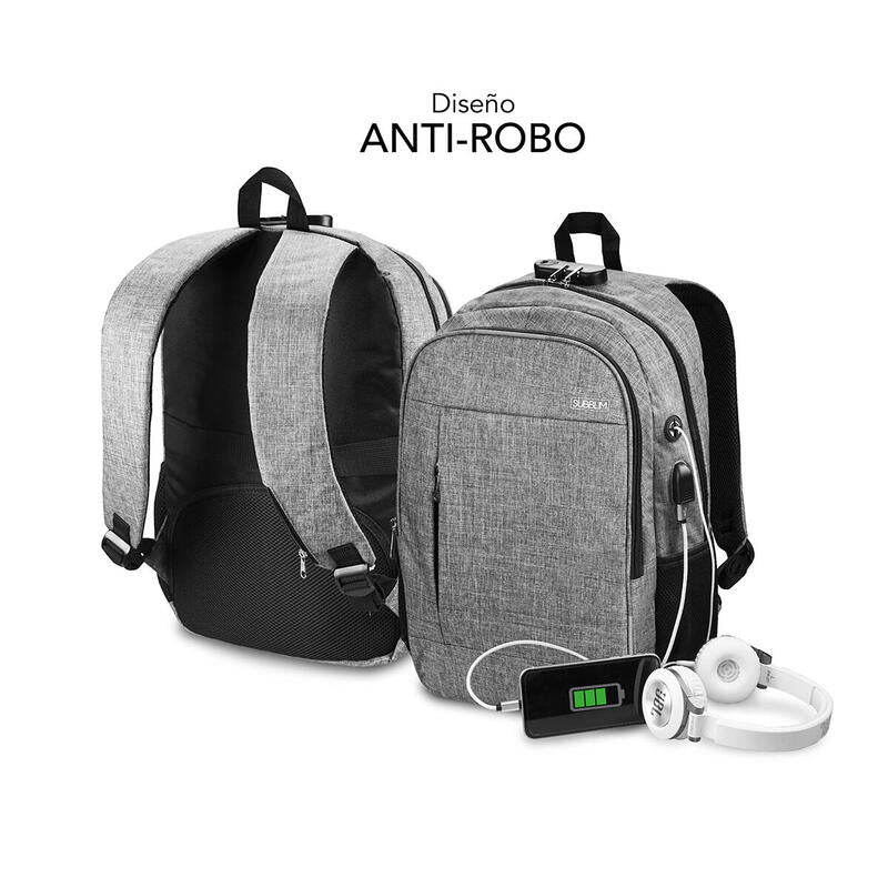 Mochila Subblim Urban Lock Grey Para Portátiles Hasta 16'/40.64cm 44*30*14cm Bloqueo Antirrobo Puerto Usb Salida Auriculares