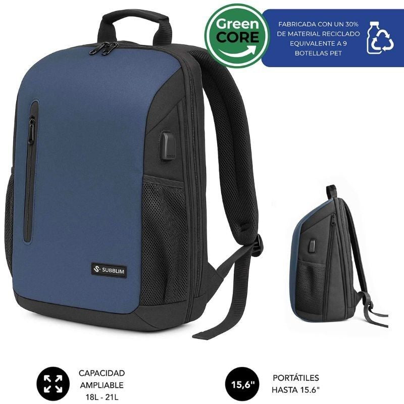 Mochila Subblim Xpand Air Padding Backpack Para Portátiles Hasta 15.6' Puerto Usb Azul