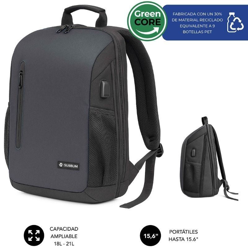 Mochila Subblim Xpand Air Padding Backpack Para Portátiles Hasta 15.6' Puerto Usb Negro