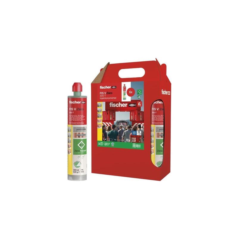 Mortero De Inyección Fischer Fis V Zero 300 T Six Pack Verde, 6 Cartuchos De 300ml Cada Uno 576810