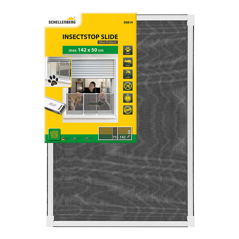 Mosquitera Con Marco Extensible, Malla Aluminio, Blanco, 75-142 X 50 Cm