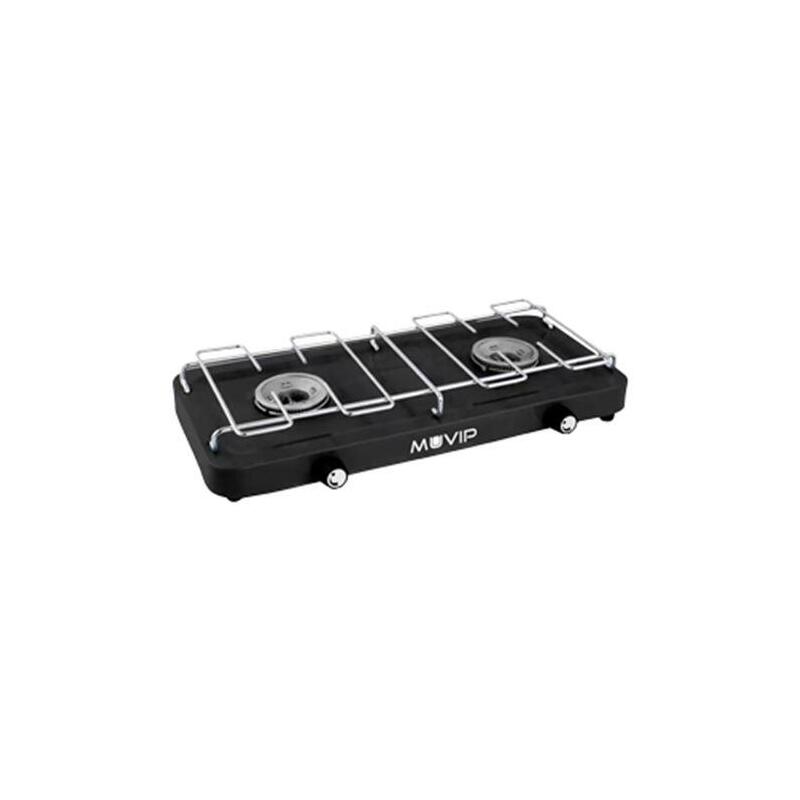 Muvip Cocina De Gas 2 Fuegos Con Parrilla Desmontable - Base Antideslizante - Color Negro
