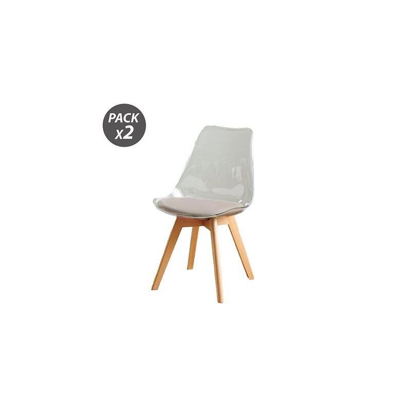 Muvip Pack 2 Sillas Design D1000 - Patas Macizas De Madera - Cojin Acolchado En La Base - Blanco/Marron
