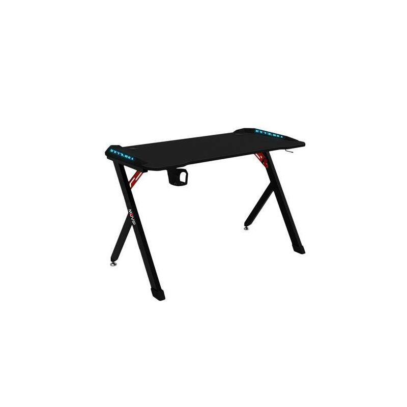 Muvip Pro1200 Mesa Gaming Fibra De Carbono Con Luz Rgb - Solida - Gran Superficie - Portavasos - Gancho Para Auriculares - Medidas 120x60x75cm - Color Negro