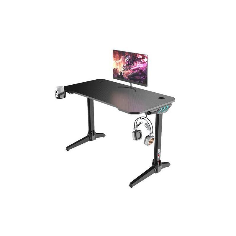 Muvip Pro500 Mesa Gaming Fibra De Carbono - Iluminacion Rgb - Portavasos - Gancho Para Auriculares - Compartimento De Almacenamiento - Medidas 113x60x75cm