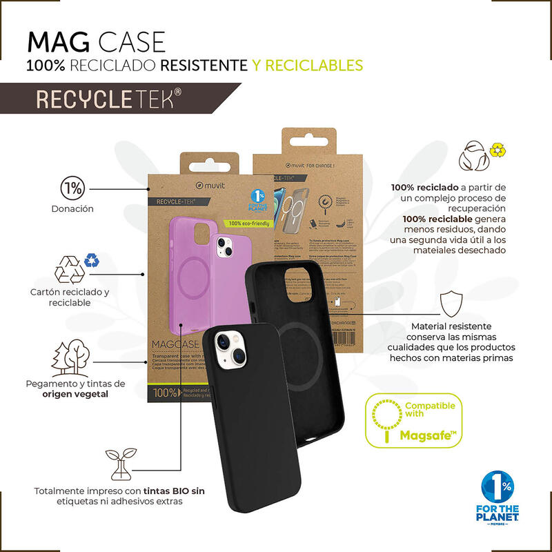 Muvit For Change Funda Recycletek Liquid Silicone Magsafe Compatible Con Apple Iphone 14 Negra