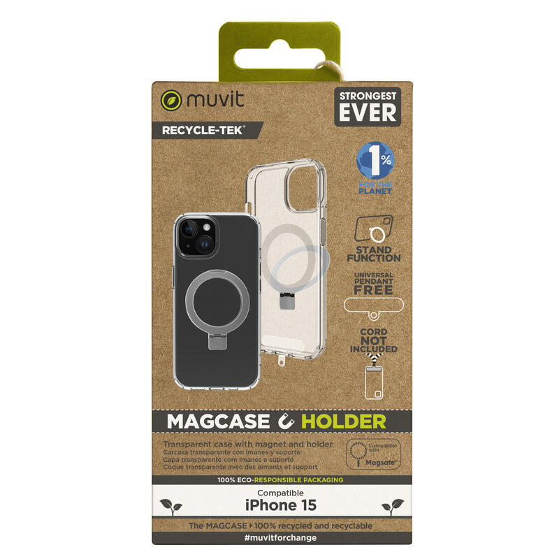 Muvit For Change Funda Recycletek Magsafe Con Soporte Compatible Con Apple Iphone 15 Transparente