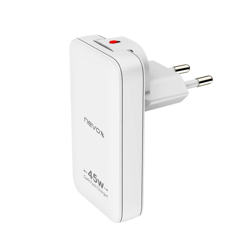 Nevox 45w Dual Slim LadegerT Gan Usb-C/Usb Eu/Us Weiá