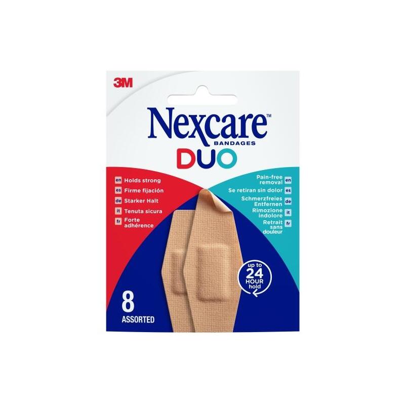 Nexcare Duo Pack De 8 Apositos Surtidos - Retirada Sin Dolor - Resistente Al Agua - Transpirable - Piel