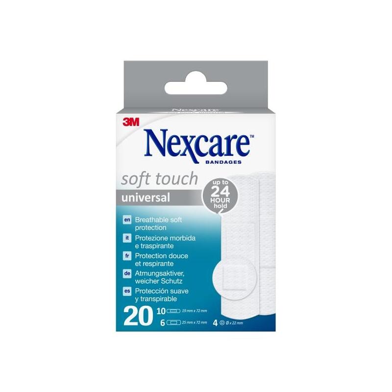 Nexcare Universal Soft Touch Pack De 20 Apositos Surtidos - Transpirable - Tacto Agradable - Blanco