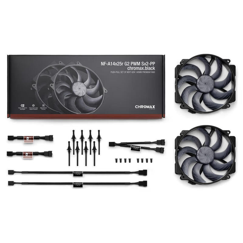 Noctua Nf-A14x25r G2 Pwm Sx2-Pp Chromax.Negro Gehäuseventilador 140 Mm