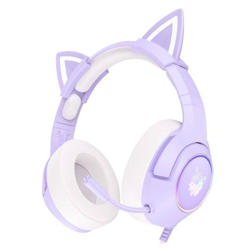 Auriculares Usb Para Juegos Onikuma K9 Rgb Con Orejas De Gato, Morados (Con Cable)