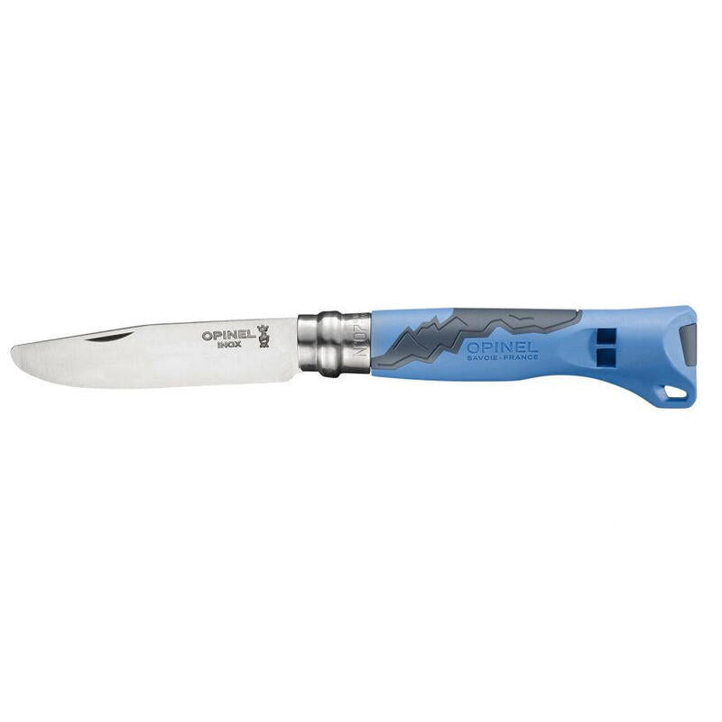Opinel Navaja Outdoor Junior Azul Nº07 Con Silbato Hasta 100 Db, Hoja De 7,5 Cm Robusta, Punta Ligeramente Redondeada, Roja