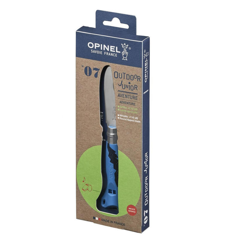 Opinel Navaja Outdoor Junior Azul Nº07 Con Silbato Hasta 100 Db, Hoja De 7,5 Cm Robusta, Punta Ligeramente Redondeada, Roja