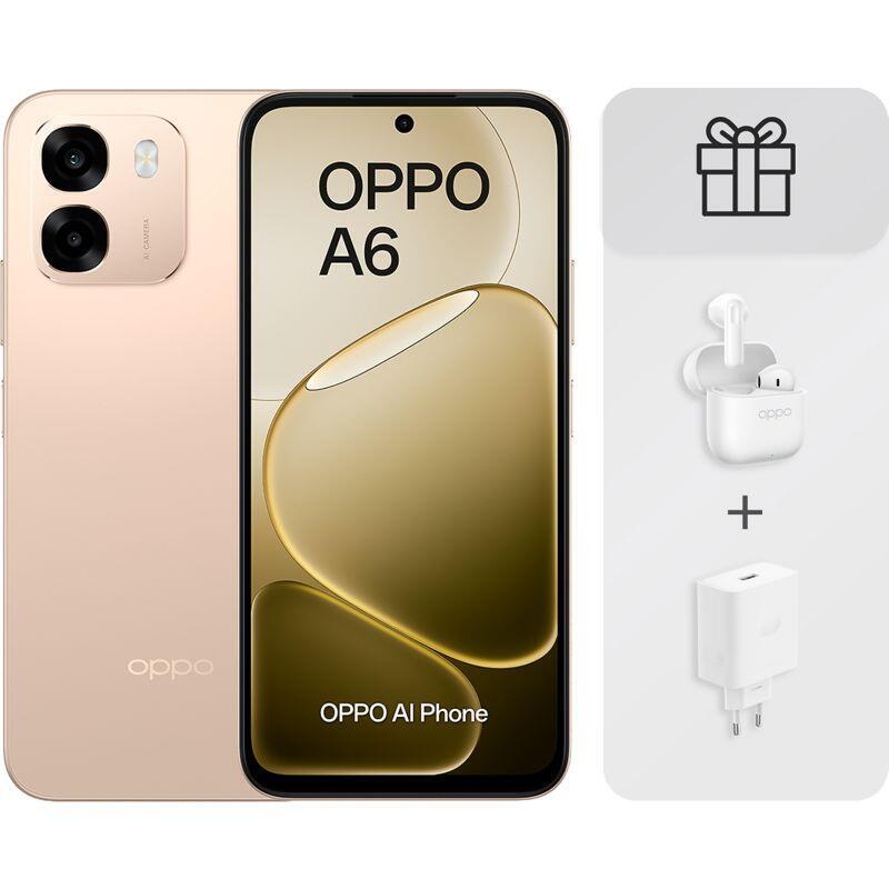 Oppo Bundle A6 4g Aurora Gold 256 Gb 6 Gb Ram 6.75" Lcd Qualcomm Snapdragon 685 (6nm) 6.500mah Incluye Cargador 45w Y Auriculares