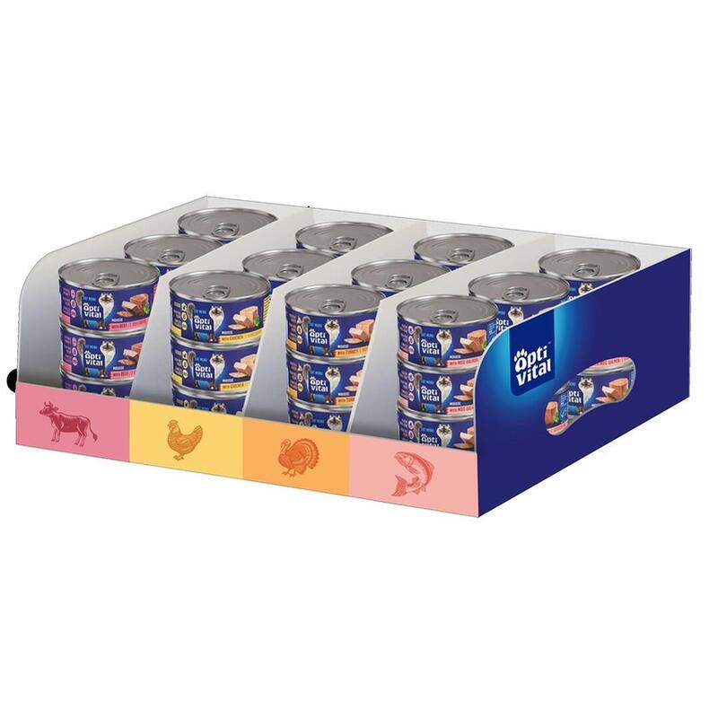 Optivital Mixcase: Para Gatos Pollo, Carne De Res, Msc Saloon, Pavo 36x85g