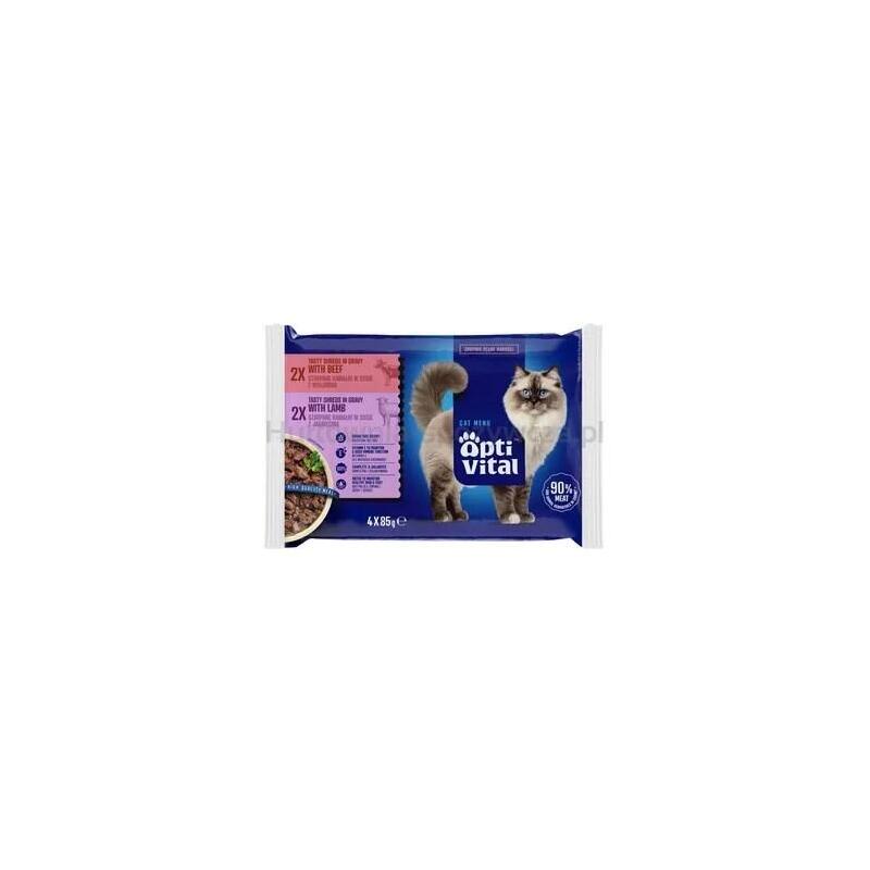 Optivital Sobres Alimento Completo Para Gatos Adultos. Con Cordero Y Ternera 4x85g