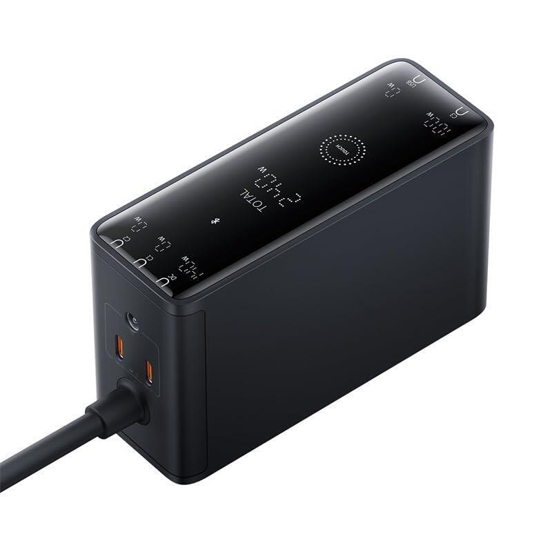 Os-Baseus Digital Gan Intelligent Desktop Fast Charger 3c+U+Dc 240w Eu Cluster Black(With:Dc-Dc Charging Cable 240w 1m Black)
