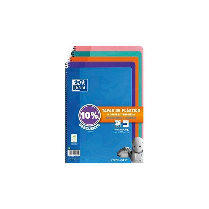 Oxford Cuaderno Espiral 80 Hojas 4x4 Con Margen Tapas De Plástico Folio Colores Tendencia (10% Dto) -Pack 5u-
