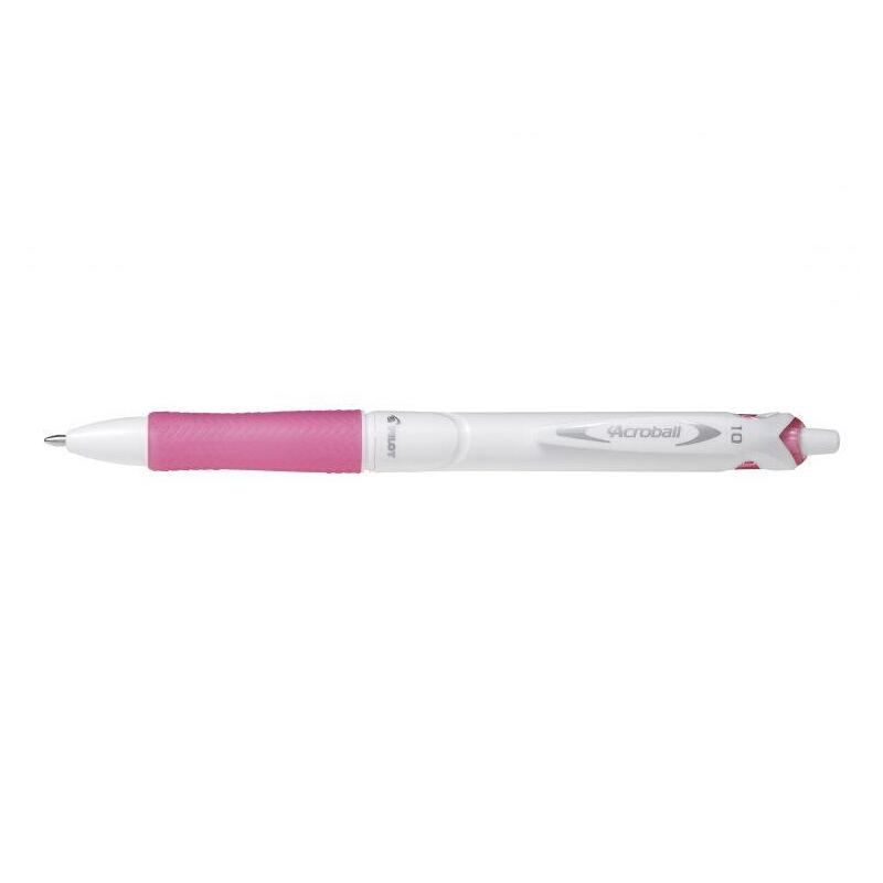 Pack 10 Unidades Pilot Boligrafo De Bola Retractil Acroball Purewhite - Recargable - Fabricado Con Plastico Reciclado - Punta Redonda 1mm - Trazo 0.28mm - Grip Ergonomico - Color Rosa