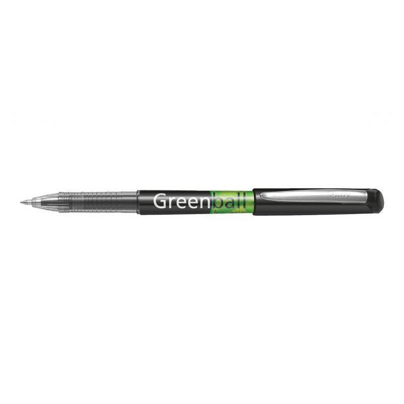Pack 10 Unidades Pilot Boligrafo De Tinta Liquida Greenball - Recargable - Fabricado Con Plastico Reciclado - Punta Media 0.7mm - Trazo 0.35mm - Color Negro