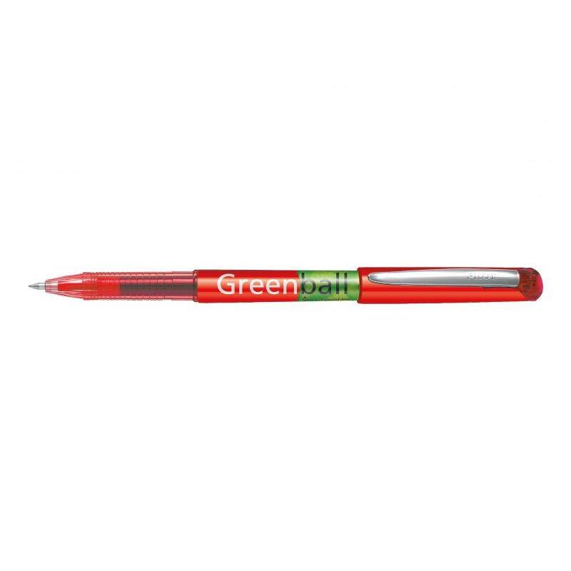 Pack 10 Unidades Pilot Boligrafo De Tinta Liquida Greenball - Recargable - Fabricado Con Plastico Reciclado - Punta Media 0.7mm - Trazo 0.35mm - Color Rojo